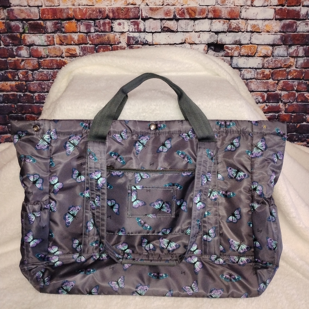 Lug Yacht Carry-All Tote Bag Travel  Butterfly Grey OBO - Picture 2 of 13